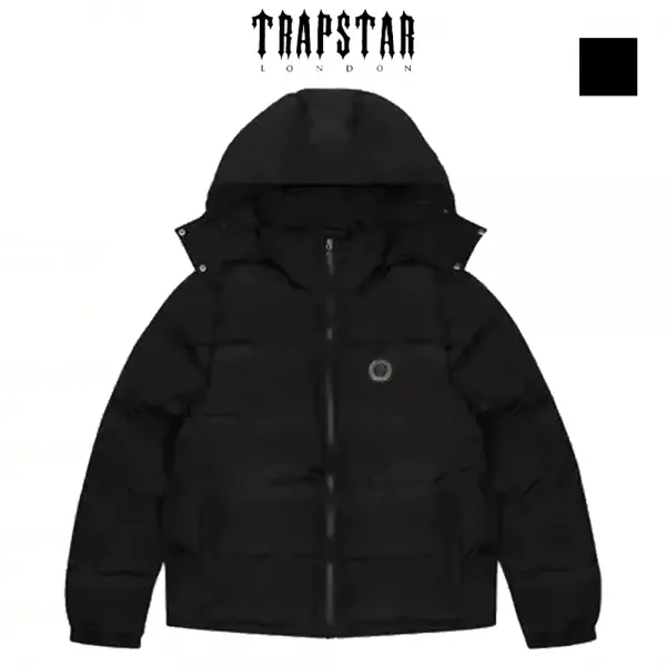 Trapstar London トラップスター ロンドン 22SSホット販売トラップスターロンドンダウンジャケットの女性不気味な取り外し可能なフード付きパフ – ブラック1to1最高品質の冬のコート
